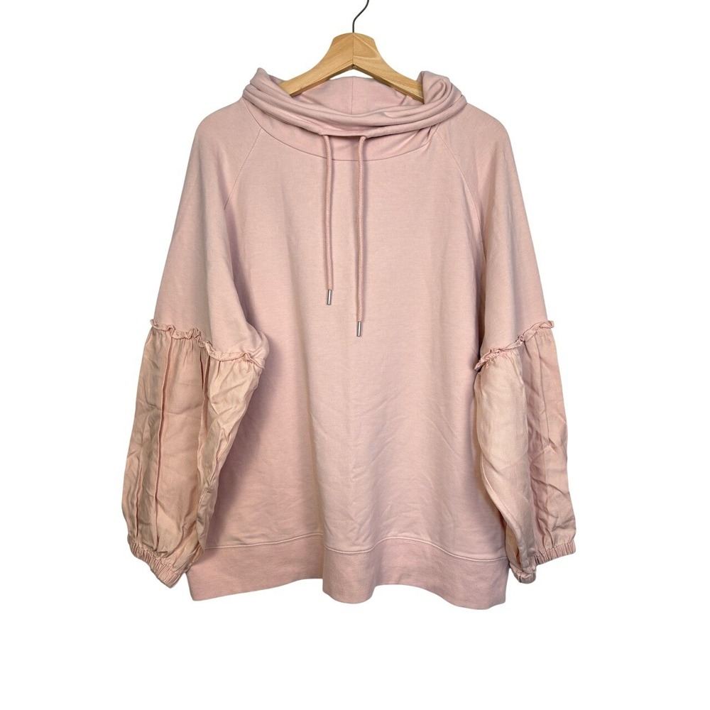 NWOT Nordstrom Ruffle Bow Sleeve Sweatshirt  Large Pink Athleisure Boho Travel